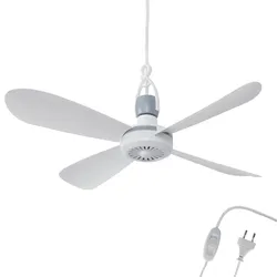 Mobiler Deckenventilator, 230V / 5 Watt, Ø40 cm Portabler Decken - Ventilator mit Aufhänger und Schalter, Energiesparend