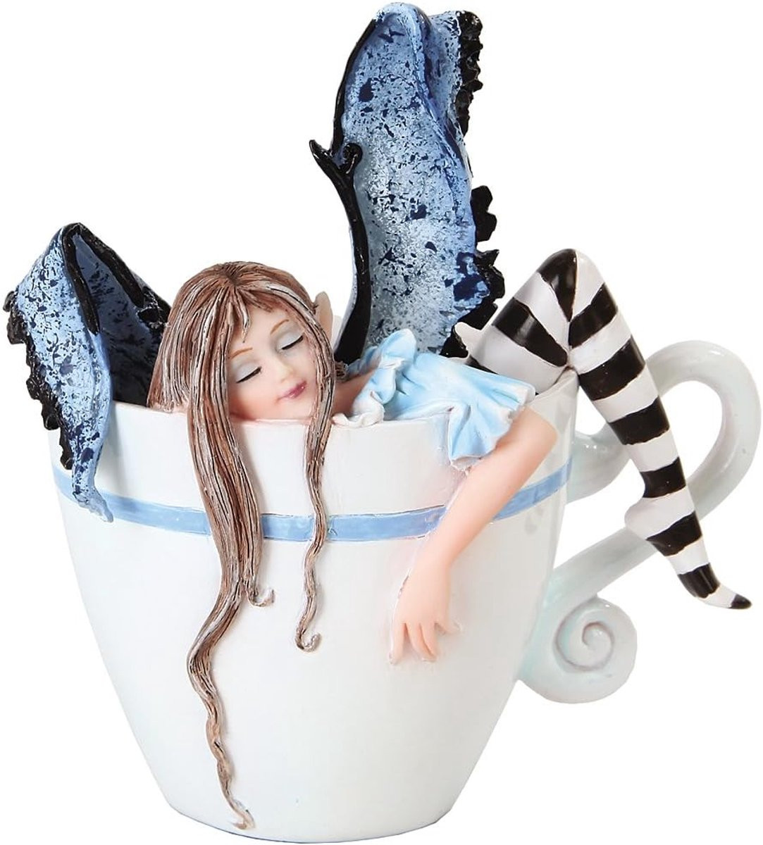 Koffie Fee Beeldje Slapende Figuur Bruin Decoratief Gebruik