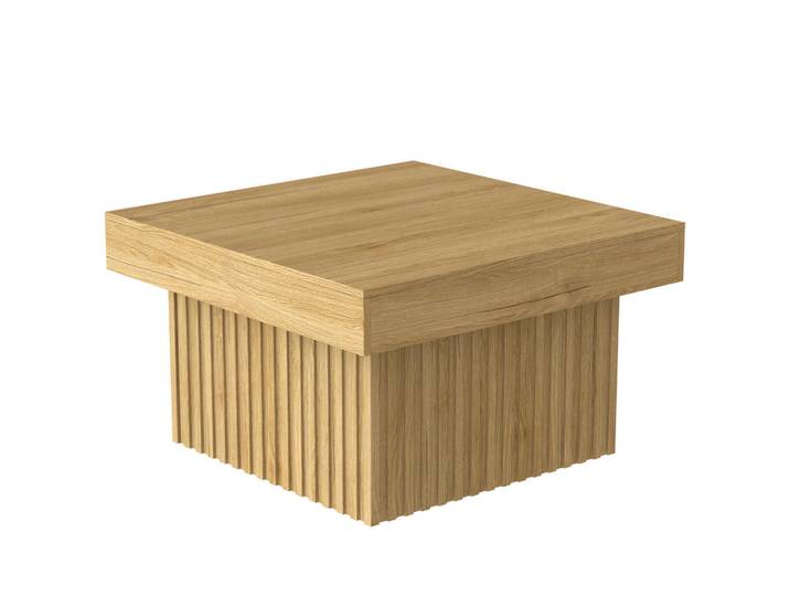 Urban Meuble Couchtisch quadratisch natur mit rillen-optik & mdf-basis, Naturfarben, Quadratisch,Quadratisch, 79x46x79 cm, Wohnzimmer, Wohnzimmertische, Couchtische