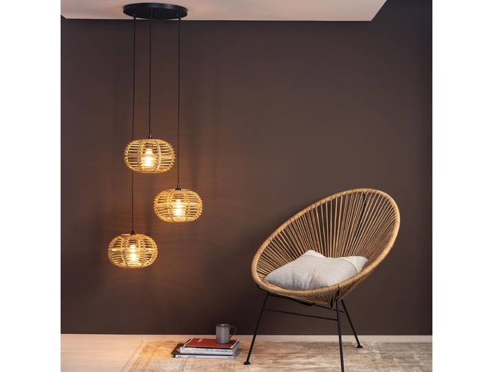 BRILLIANT Woodball Suspension à 3 branches noir mat/bambou