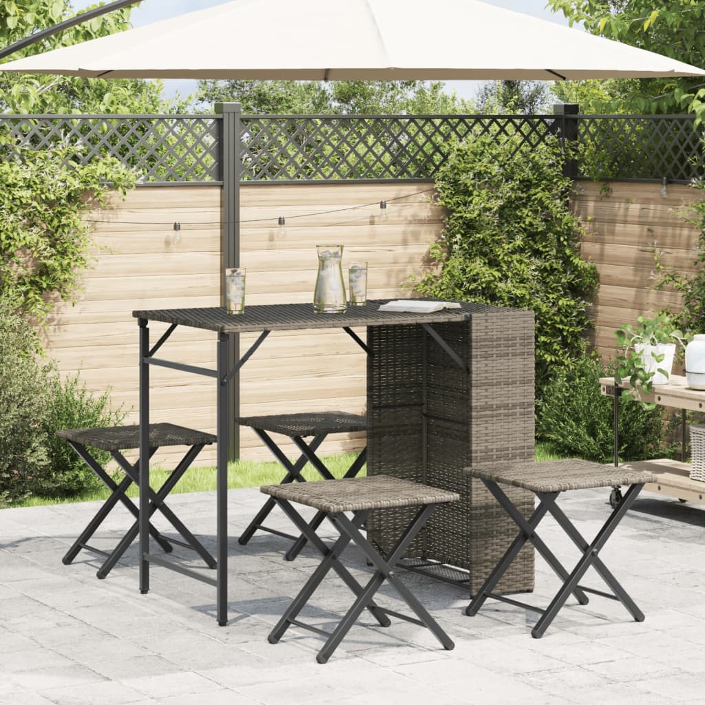 vidaXL Ensemble de camping de jardin 5 pcs pliable gris résine tressée