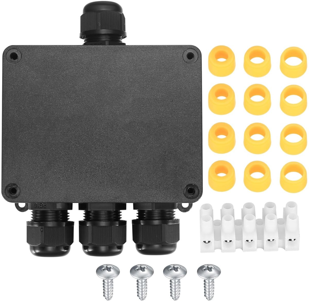 Waterdichte 4-weg aansluitdoos voor buiten - IP68 kabelverbinder voor tuinverlichting - Zwart kunststof - Geschikt voor kabeldiameter 4 mm tot 12 mm