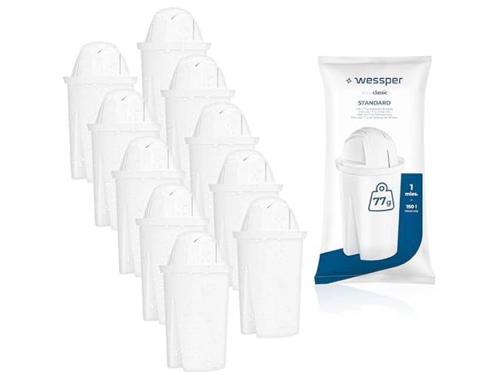 Wessper AquaClassic filterpatronen, compatibel met Brita Classic, Anna Monomax, PearlCo, Amazon Basics - 10 stuks