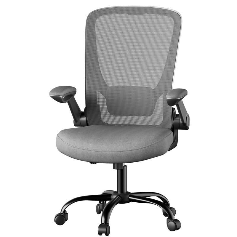 JOYFURNOS Ergonomische Bureaustoel van Gaasstof met Inklapbare Armleuningen, Grijs