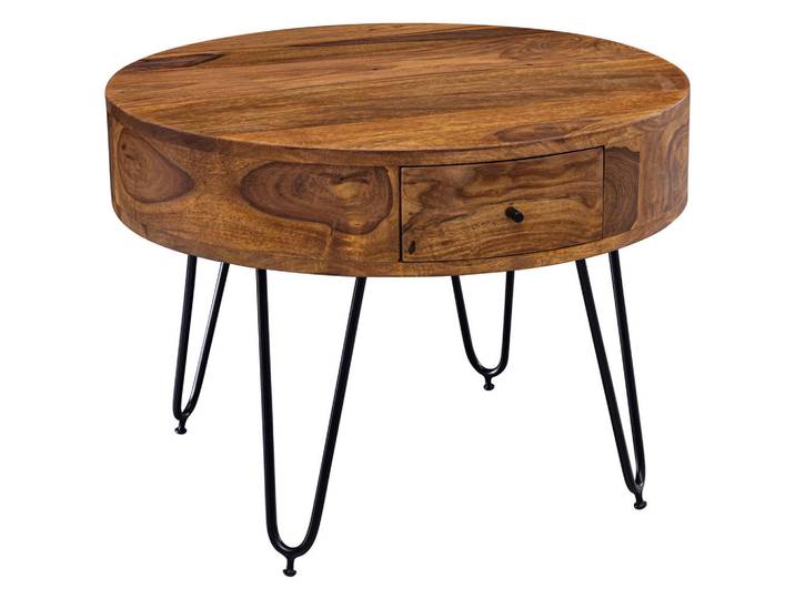 Mid.you Couchtisch, Sheesham, Holz, Sheesham, massiv, 2 Schublade(n) Schubladen, rund, U-Form, 60x44.5x60 cm, Holzmöbel, Holztische, Couchtische Holz