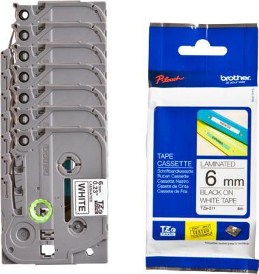 Sparset Schriftbandkassetten Brother TZe-211, selbstklebend, L 8 m x B 6 mm, weiß/schwarz, 6 + 1 GRATIS