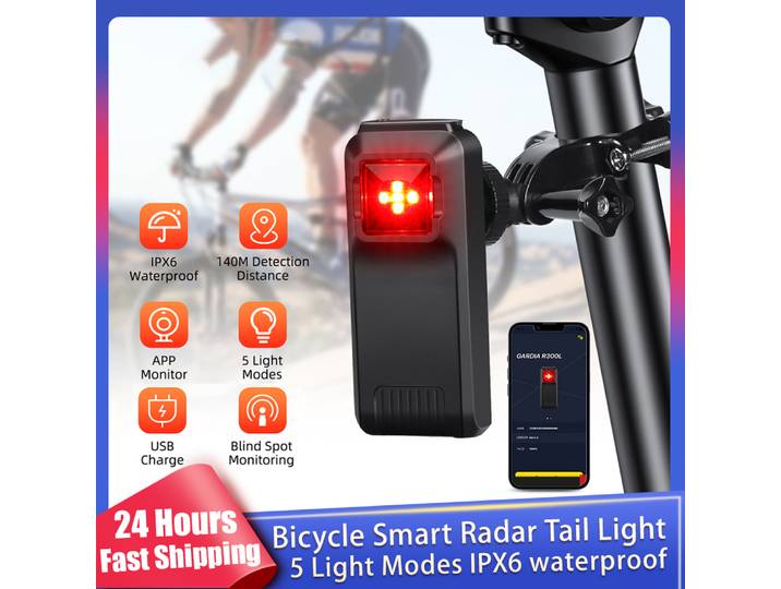 Enquêter arrière avec radar intelligent pour vélo, étanche IPX6, 4 modes d'éclairage, détection de freinage, sécurité, moniteur d'angle mort, nouveau