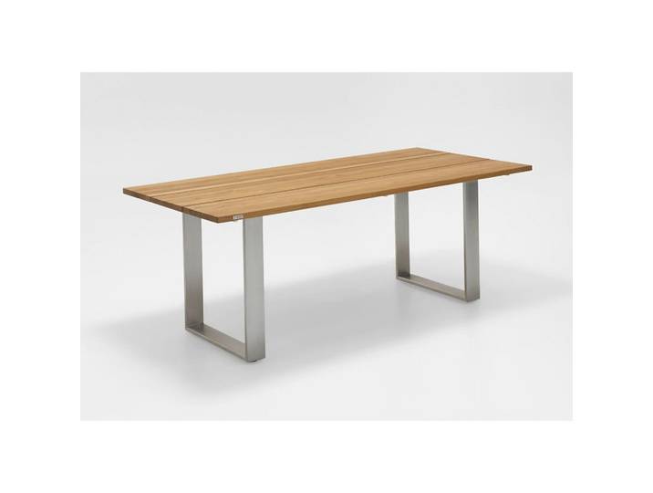 Niehoff Garden Gartentisch, Edelstahlfarben, Teakfarben, Holz, Teakholz, massiv, rechteckig, Kufe, 95x76x160 cm, Gartenmöbel, Gartentisch, Gartentische