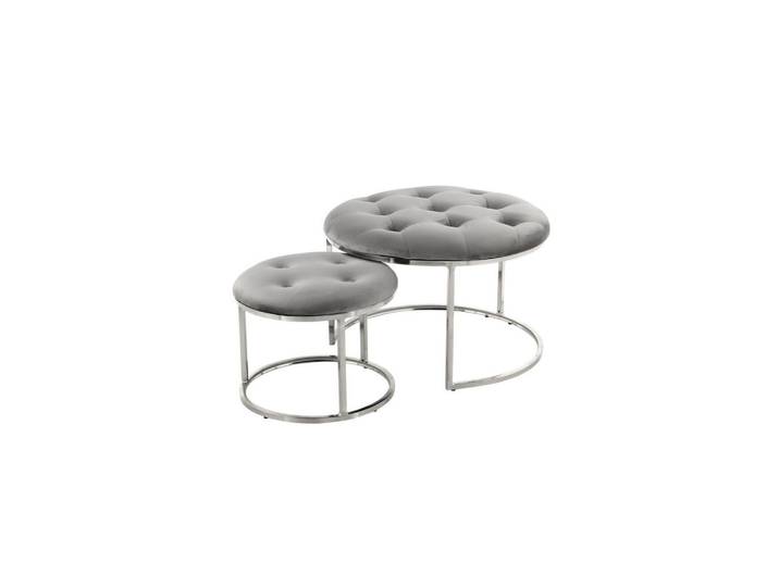 Kayoom Hockerset, Grau, Silber, Metall, 2-teilig, rund, 32-41 cm, Wohnzimmer, Hocker, Sitzhocker