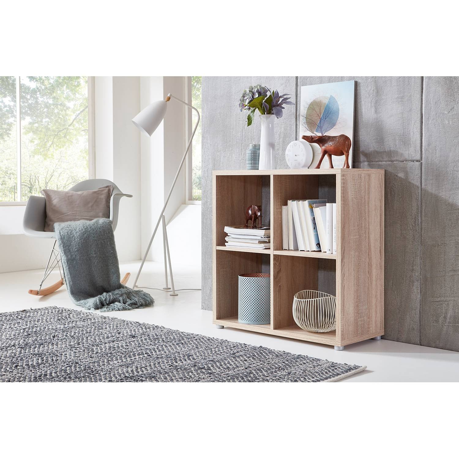 home24 Open kast Nernier II beige/Sonoma eikenhouten look, Hoogte: 74 cm