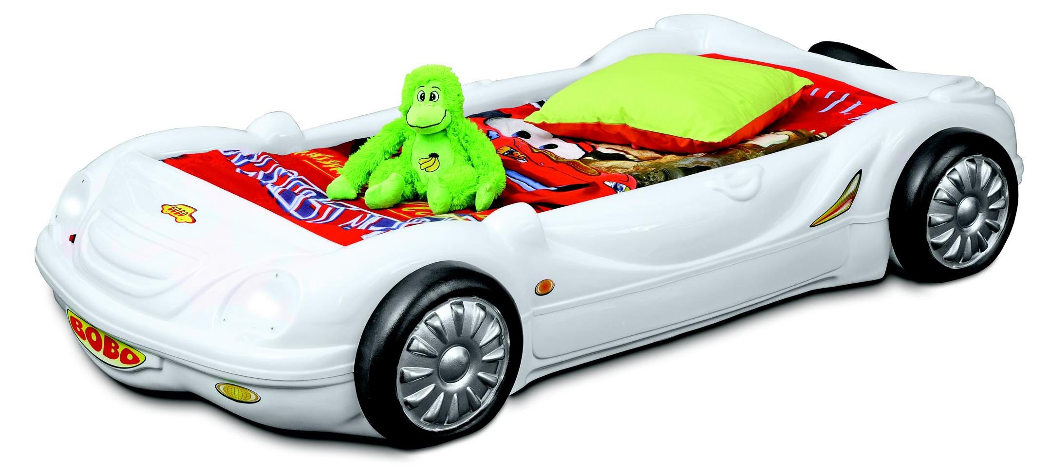 Kinderzimmer Bett Kinderbett Rennwagen Autobett Weiß mit Matratze Lattenrost