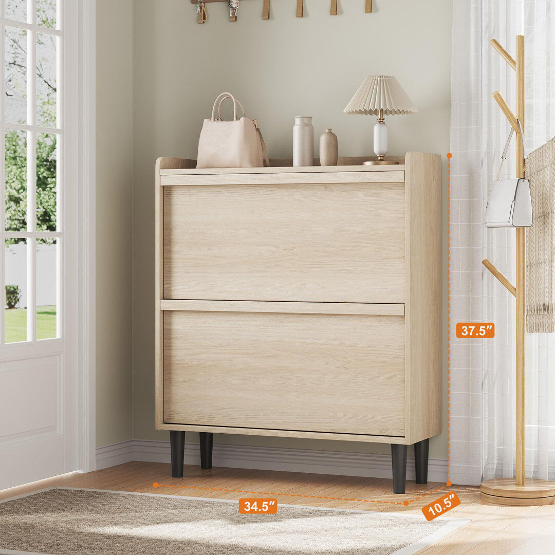 17 Stories 16 Pair Shoe Storage Cabinet Beige 16