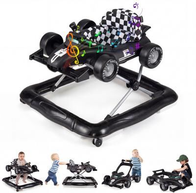 Costway 4-in-1 Baby Push Walker Activity Center Height Adjustable with Music Box-Black