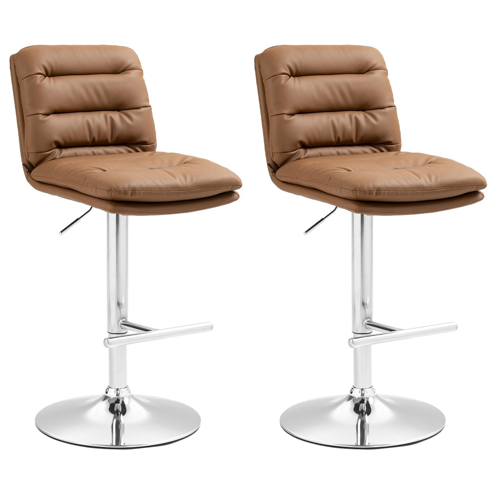CLP 2er Set Barhocker Damar Kunstleder chrom - Farbe: hellbraun, Gestellfarbe: chrom