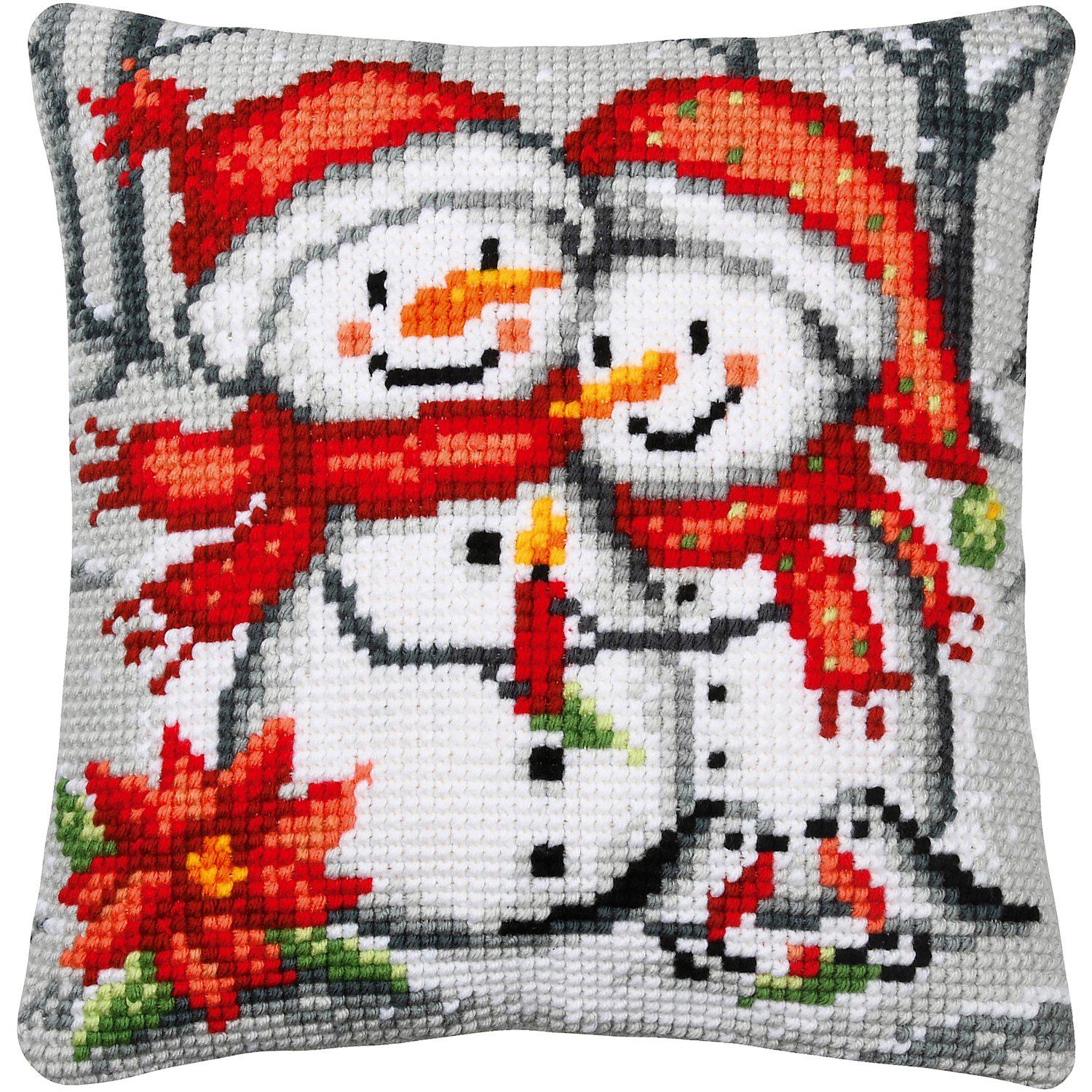 Kreuzstichkissen "Schneemann & Frau"