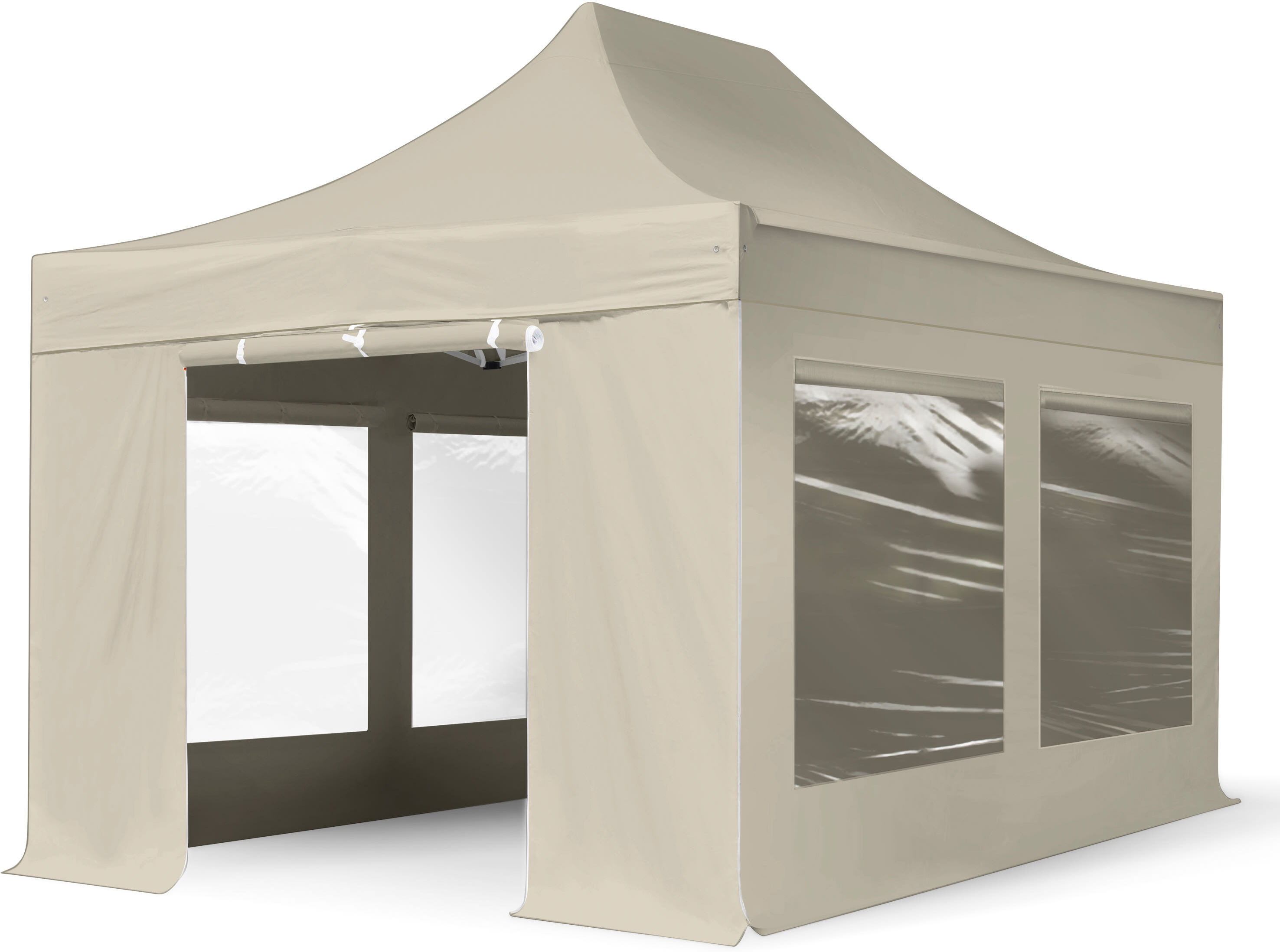 TOOLPORT 3x4.5m PES 800 Pop up gazebo PROFESSIONAL Aluminium 40 mm, incl. 4 side panels with Panorama Windows, cream - (600197)