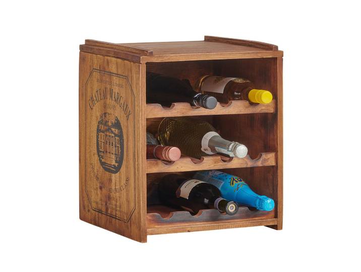 Ambia Home Weinregal Wine Cube, Naturfarben, Holz, Mahagoni,Mahagoni, massiv, Sperrholz,vollmassiv, 3 Fächer, 36x40x32 cm, Holzmöbel, Holzregale, Weinregale Holz
