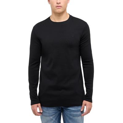 Langarmshirt MUSTANG "Herren Style Arlington", Herren, Gr. M, schwarz, Strick, 100% Baumwolle, Rundhals, Shirts Langarmshirt