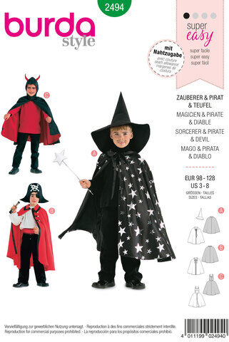 burda Schnitt 2494 "Umhang mit Hut" für Kinder