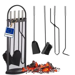 Relaxdays Kaminbesteck modern 5 teilig Schwarz,Silber