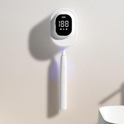 Inspired Deals UV Toothbrush Sanitizer Holder With Smart Display & Rechargeable Wall Mount white
