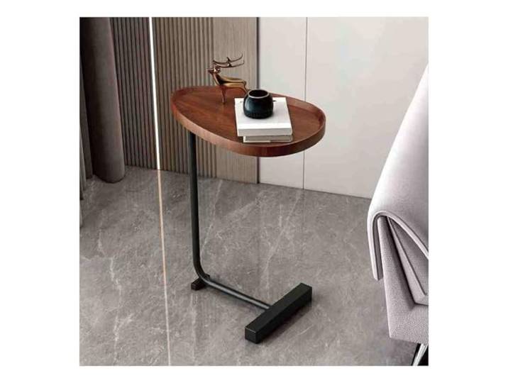 JIiopCFegh Beistelltisch, Eleganter ovaler Beistelltisch aus Holz und Metall, Nachttisch(Groove Type,Walnut Black Legs)