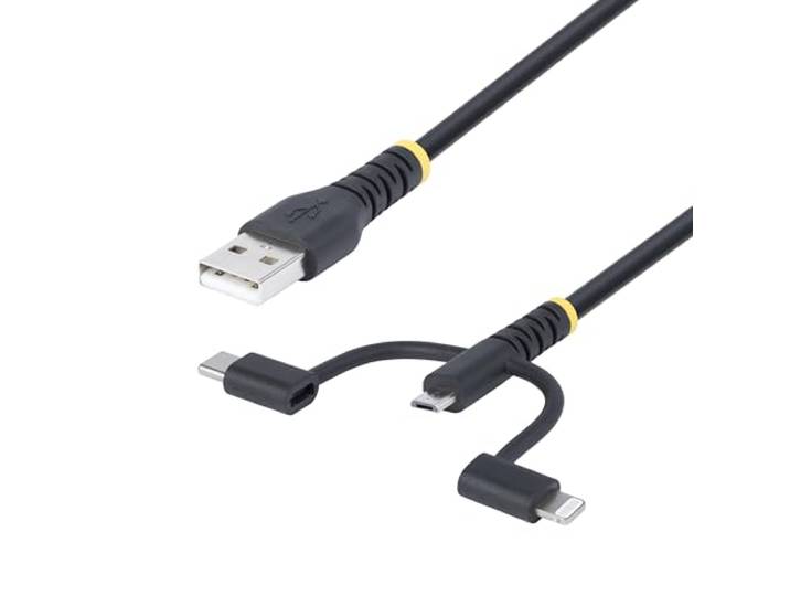 StarTech 1m Lightning/Micro-USB/USB-C naar USB-A Kabel, Zwart (RLTCUB1MBK)