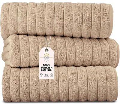 Classic Turkish Towels Cotton Bath Sheets Set of 3 Oversized Ribbed Towels, Ultra-Soft & Absorbent - 40x65