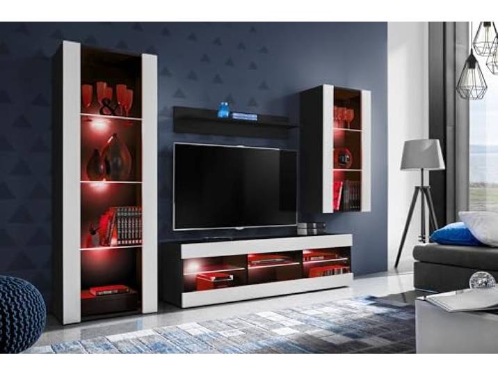Komodee Wohnwand TV Tivoli Medio A2 Weiß/Schwarz 245x159x35 cm Wohnwand Tivoli Medio, Weiß/Schwarz, Breite 245cm x Höhe 159cm x Tiefe 35cm, LED RGB, für Wohnzimmer
