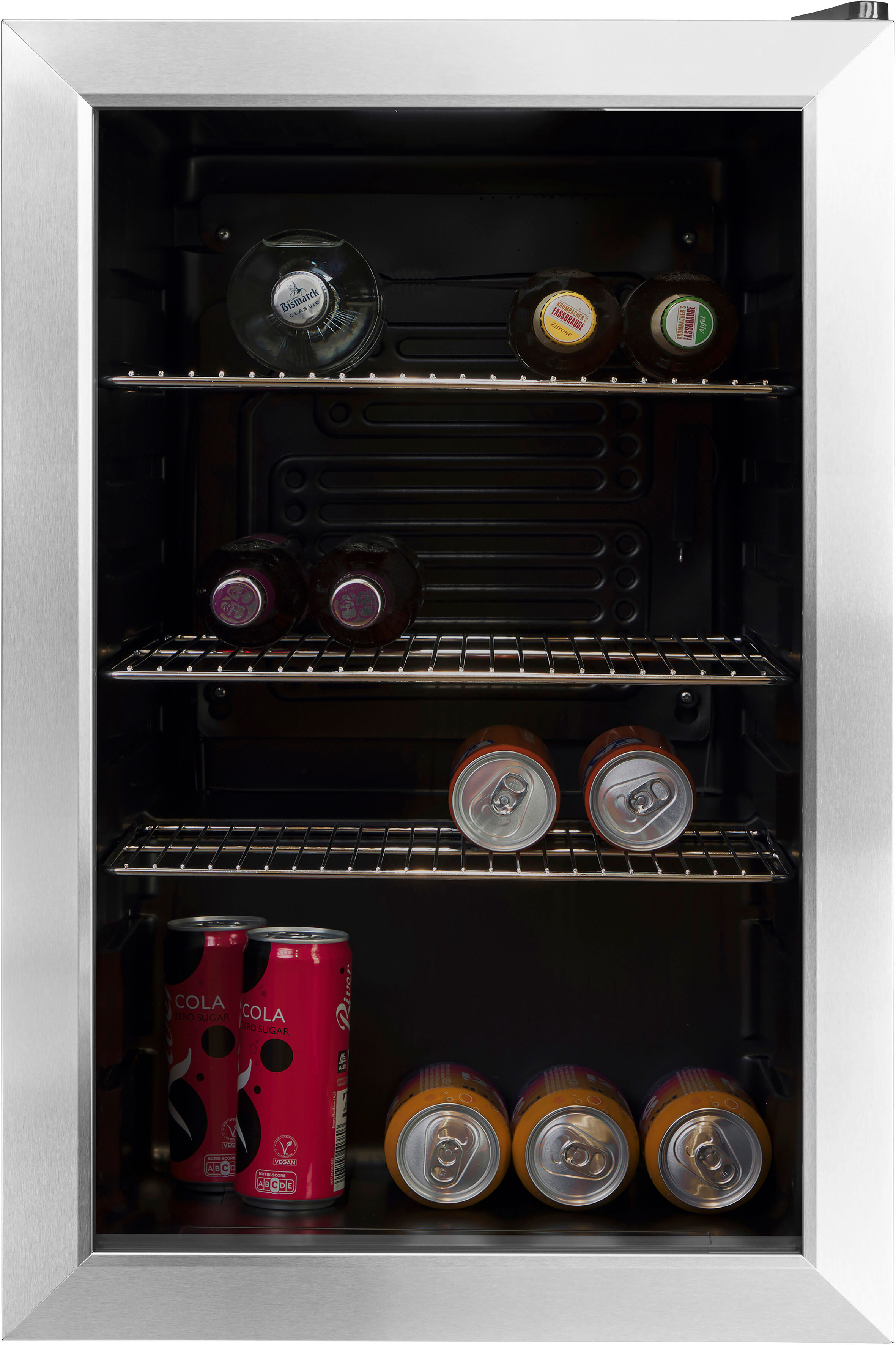 HANSEATIC Getränkekühlschrank "HBC68ECBH", Energieeffizienz: E, silber (schwarz), B:43cm H:69cm T:47,5cm, Kühlschränke, inkl. 3 Jahre Herstellergarantie, Getränkekühlschrank