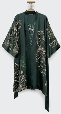 KIM + ONO Jia Art Washable Silk Lightweight Short Kimono   KIM+ONO - verdant / one size
