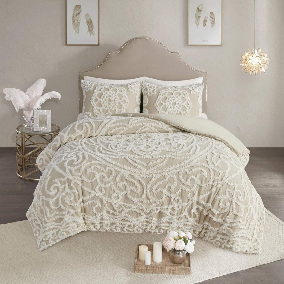 3-delige Chenille Katoenen Dekbedovertrek Set King - Taupe