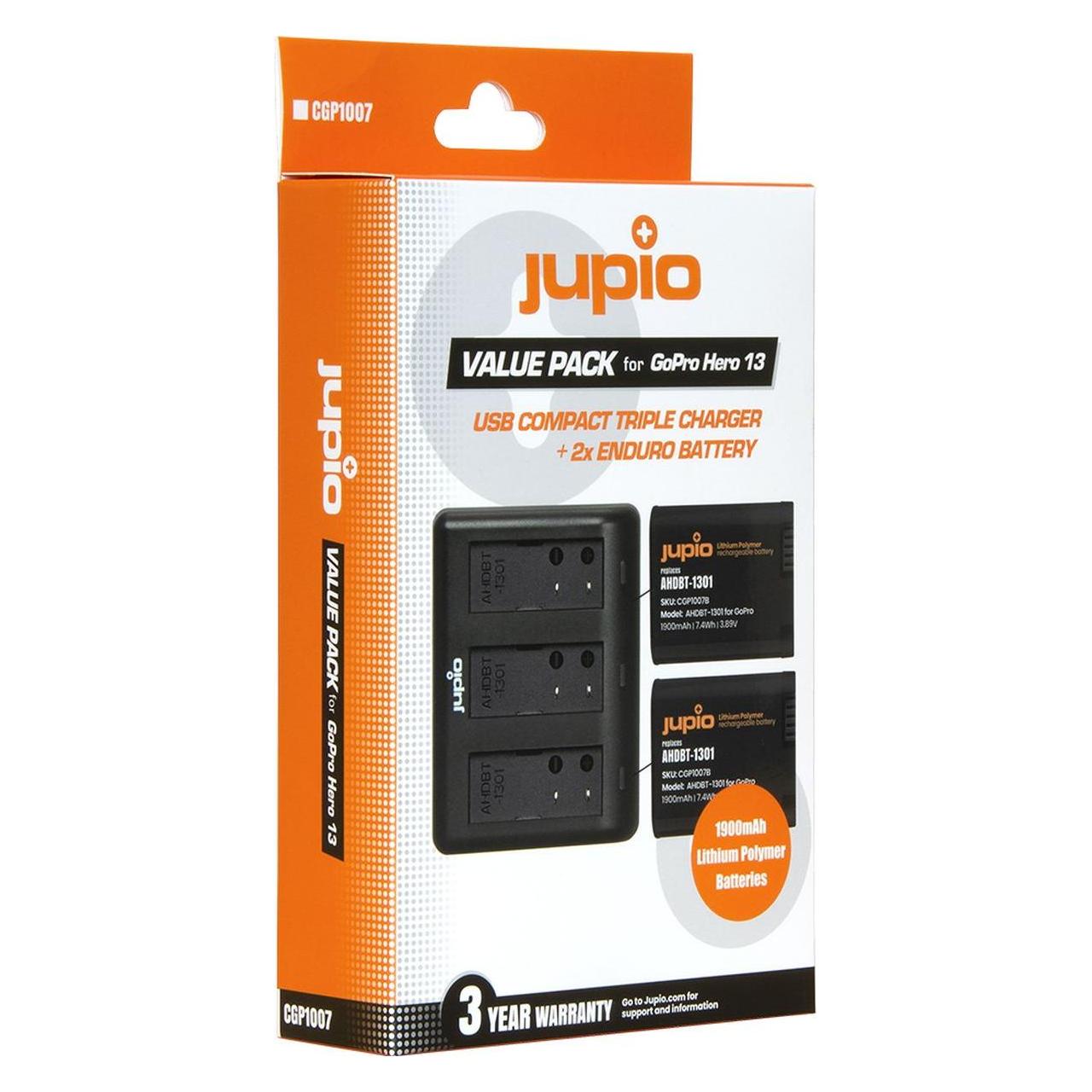 Jupio Value Pk 2X Enduro Battery GoPro HERO 131900mAh + Compact US (CGP1007) (CGP1007)