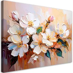 LEINWANDBILD Gemalte weiße Blumen in Beige 120x80cm
