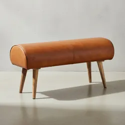 KADIMA DESIGN Sitzbank aus Holz und Echtleder, Moderne stilvolle Sitzgelegenheit für 2 Personen