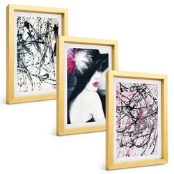 BILDER SET 3er Set - 20x30 cm Goldrahmen - Abstrakte Farbmuster Hut