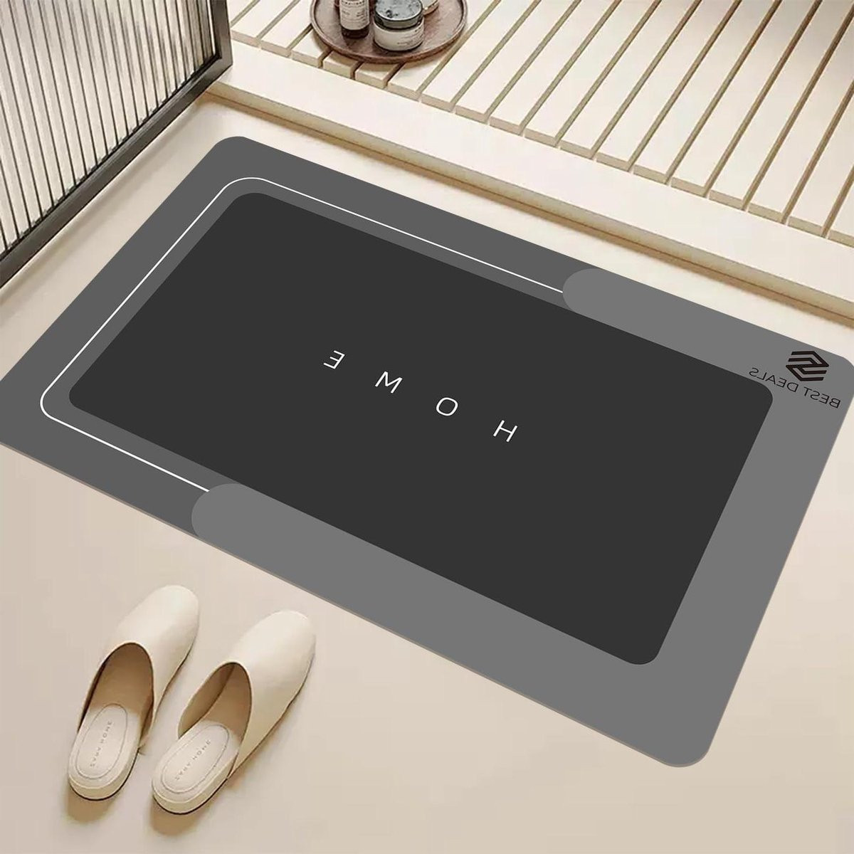 Donkergrijze antislip badmat en douchemat voor een droge badkamer, 43 x 68 cm