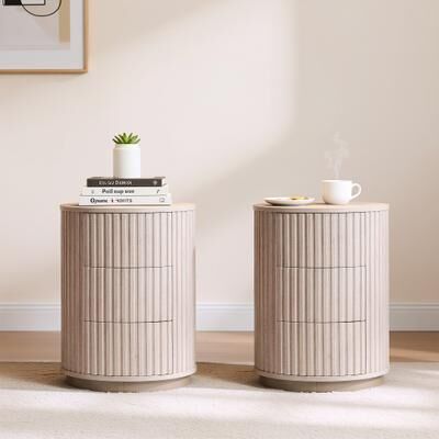 ACCOHOHO "24"" Tall Fluted Nightstand Set of 2, Round Side Table for Bedroom"
