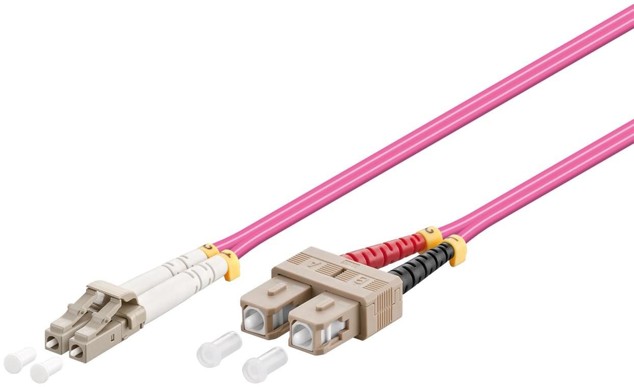 Goobay vezeloptische kabel multimode OM4 LC-connector UPC naar SC-connector UPC, paars, 2 meter