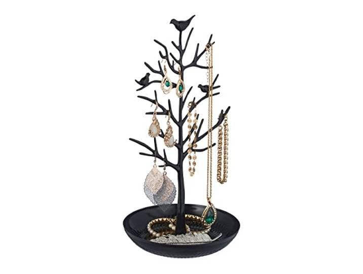 Relaxdays Porte-Bijoux en Forme d’Arbre\, pour Colliers\, Boucles d’Oreilles\, Bracelets\, HxLxP 30 x 16 x 15 cm\, Noir