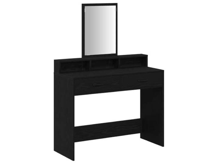 Xhnifbn Schminktisch Schwarz Eichen-Optik mit Spiegel 100x41x140cm Frisiertisch fürs Schlafzimmer mit grossem Spiegel, zwei Schubladen und pflegeleichter Oberfläche in Holzwerkstoff.