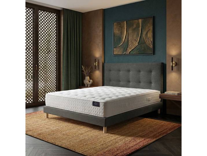 Ensemble matelas hybride mémoire h31 sommier tête de lit taupe