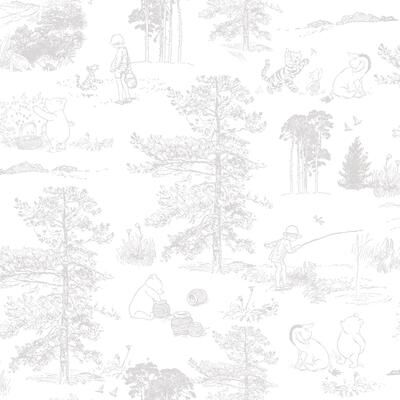 Winnie The Pooh Grey Toile Peel and Stick Wallpaper by RoomMates