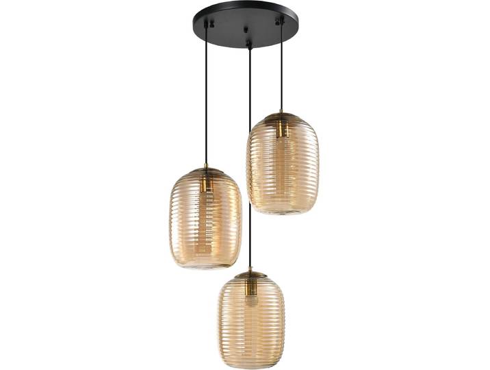QUVIO Eettafel hanglamp - Plafondlampen - Sfeerverlichting – Hangverlichting - Hanglamp bruin - 3 lichts - Metaal - Glas - Bruin