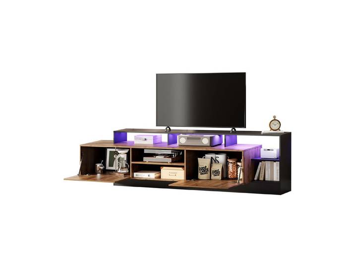 Odikalo TV-Schrank TV-Bank TV-Board Lowboard Sideboard Kommode offen Stauraum LED Schwarz 190*40*48.5cm