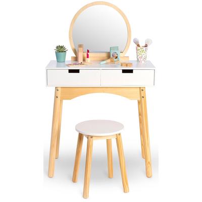 Schminktisch MUSTERKIND "Calendula, natur/weiß", beige (natur, weiß), Tische, Kinder, B/H/T: 60cm x 98cm x 34cm, Schminktisch, mit Hocker, B:60cm H:98cm T:34cm