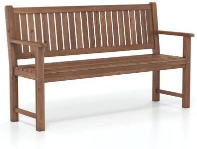 Costway 3-Seater Outdoor Wooden Bench 59 inch Large Garden Bench with Backrest-Brown