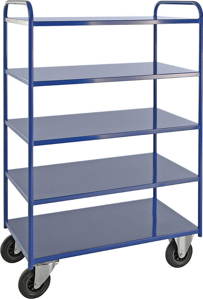 Etagenwagen KM41, 5 Etagen, LxBxH 955 x 550 x 1470 mm, blau, 2 Lenk- und 2 Bockrollen, ab 5 Stk Kongamek