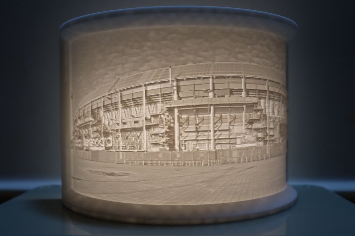 Lithophane verlichte foto de Kuip in Rotterdam inclusief licht