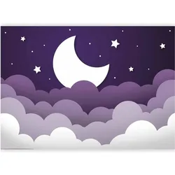 Artgeist, Tapete, Fototapete - Moon dream - clouds in a purple sky with stars for children (300 x 210 cm)